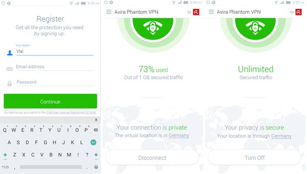 Avira Phantom VPN mobil